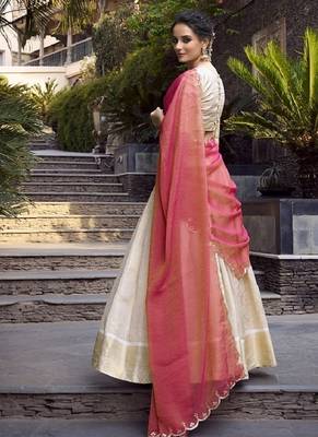 Off-white Onam Style Jacquard Zari Weaving Lehenga Choli 2