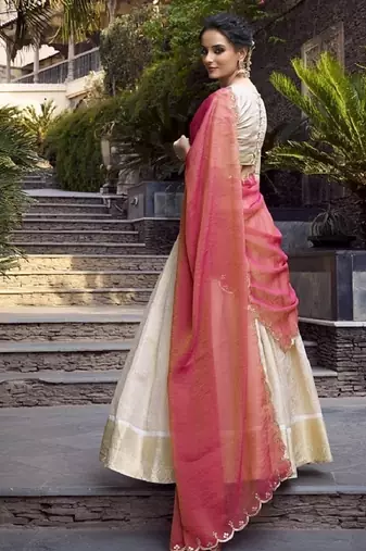 Off-white Onam Style Jacquard Zari Weaving Lehenga Choli