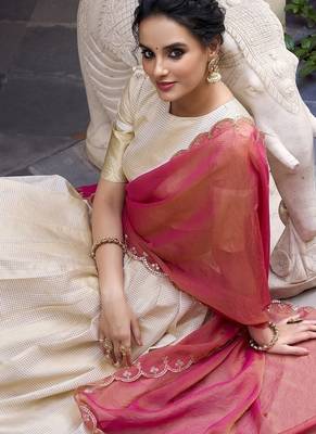 Off-white Onam Style Jacquard Zari Weaving Lehenga Choli 3