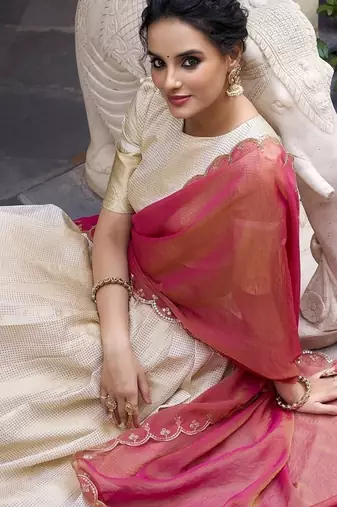 Off-white Onam Style Jacquard Zari Weaving Lehenga Choli