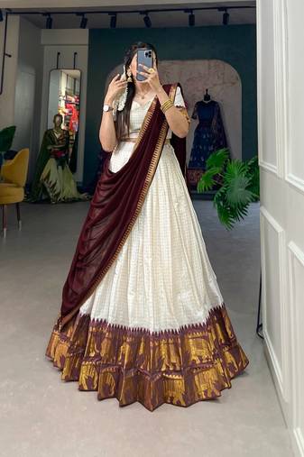 Off-white Onam Style Kalyani Cotton Lehenga Choli