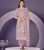 Pink color embroideried faux georgette semi stitched salwar suit