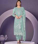 Mint purple color embroideried faux georgette semi stitched salwar suit