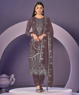 dark-burgundy embroidered faux georgette salwar suit 1