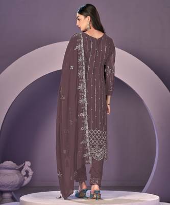 dark-burgundy embroidered faux georgette salwar suit 2
