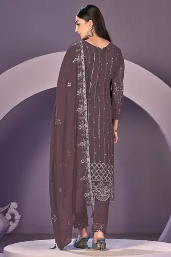 dark-burgundy embroidered faux georgette salwar suit
