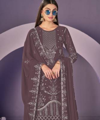 dark-burgundy embroidered faux georgette salwar suit 3