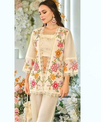 Cream indowestern crop top, jacket and palazzo set 2