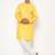 Men's festive lemon yellow printed kurta with white churidar