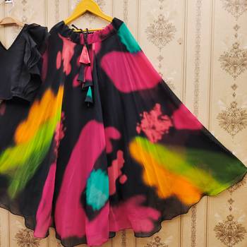Black printed faux georgette lehenga and choli for girls 2