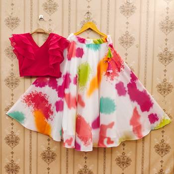 Pink printed faux georgette lehenga and choli for girls 1
