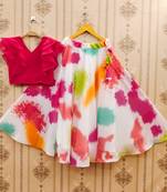 Pink printed faux georgette lehenga and choli for girls