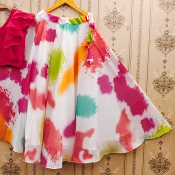 Pink printed faux georgette lehenga and choli for girls 2