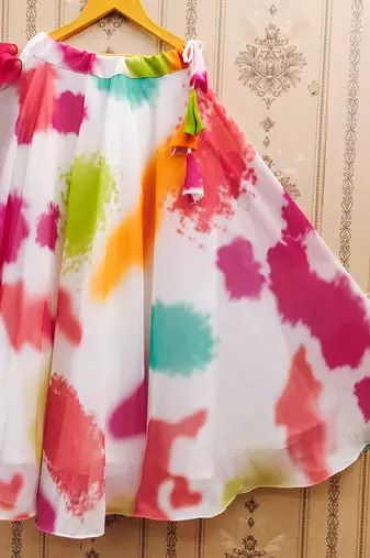 Pink printed faux georgette lehenga and choli for girls