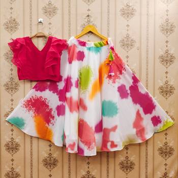 Pink printed faux georgette lehenga and choli for girls 3