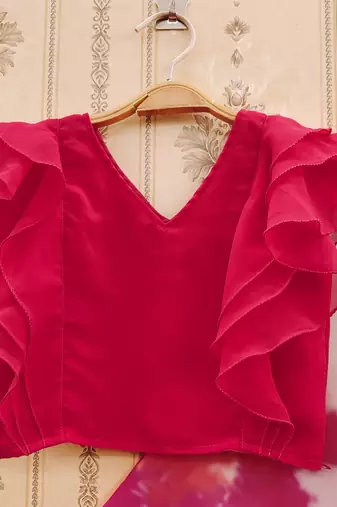 Pink printed faux georgette lehenga and choli for girls