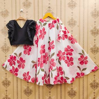 Black printed faux georgette lehenga and choli for girls 1