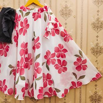 Black printed faux georgette lehenga and choli for girls 2