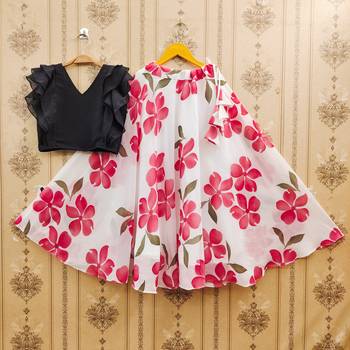 Black printed faux georgette lehenga and choli for girls 3
