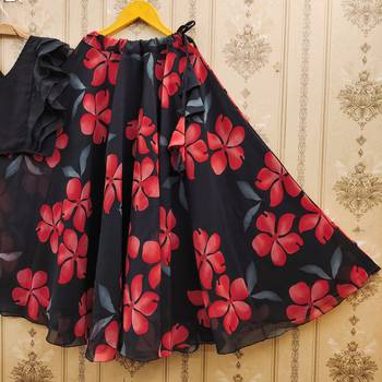 Black printed faux georgette lehenga and choli for girls 2
