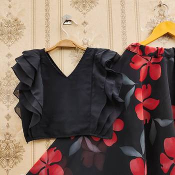 Black printed faux georgette lehenga and choli for girls 4