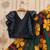 Black printed faux georgette lehenga and choli for girls