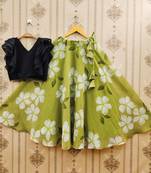 Black printed faux georgette lehenga and choli for girls