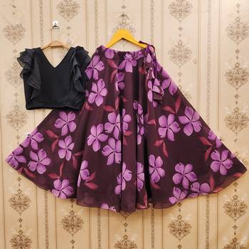 Black printed faux georgette lehenga and choli for girls 1