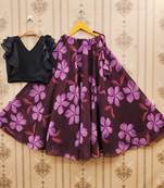 Black printed faux georgette lehenga and choli for girls