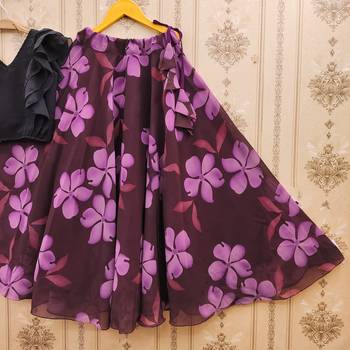Black printed faux georgette lehenga and choli for girls 2