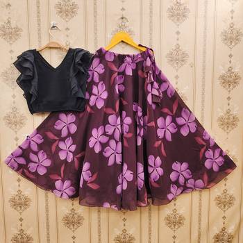 Black printed faux georgette lehenga and choli for girls 3