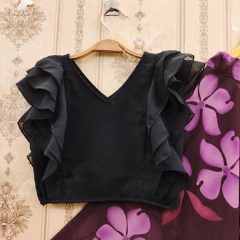 Black printed faux georgette lehenga and choli for girls 4