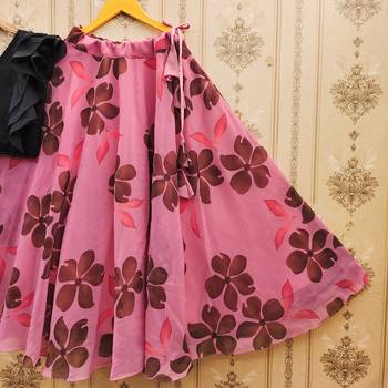 Black printed faux georgette lehenga and choli for girls 2