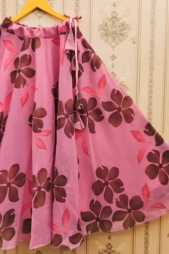Black printed faux georgette lehenga and choli for girls