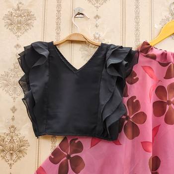 Black printed faux georgette lehenga and choli for girls 4