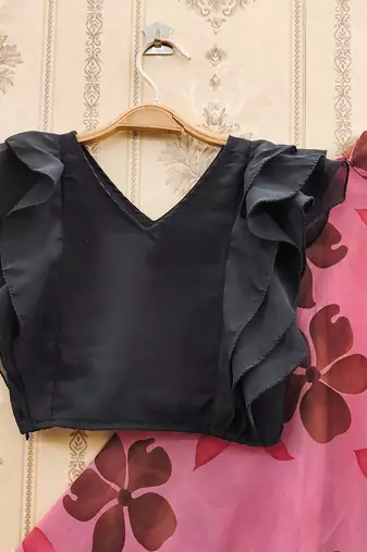 Black printed faux georgette lehenga and choli for girls