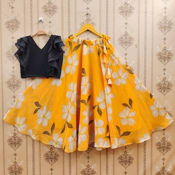 Black printed faux georgette lehenga and choli for girls 1