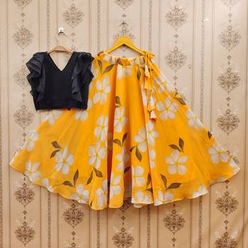 Black printed faux georgette lehenga and choli for girls 3