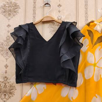 Black printed faux georgette lehenga and choli for girls 4