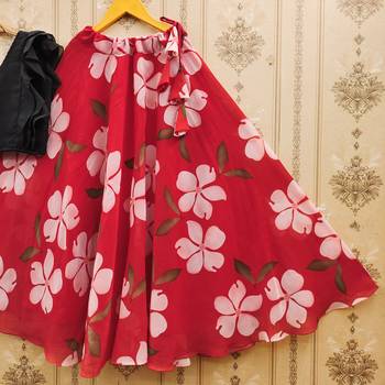 Black printed faux georgette lehenga and choli for girls 2