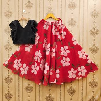 Black printed faux georgette lehenga and choli for girls 3