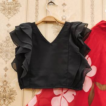 Black printed faux georgette lehenga and choli for girls 4