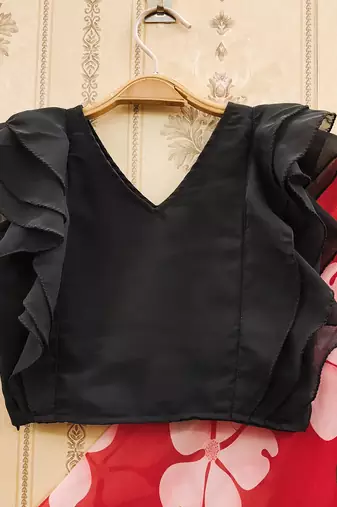 Black printed faux georgette lehenga and choli for girls