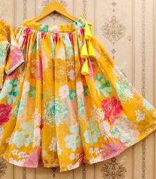 Yellow printed chanderi silk lehenga and choli for girls