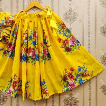 Yellow printed chanderi silk lehenga and choli for girls 2