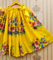 Yellow printed chanderi silk lehenga and choli for girls