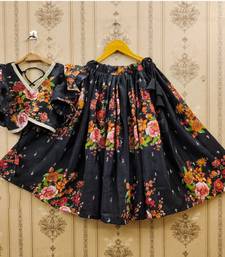 Black printed chanderi silk lehenga and choli for girls