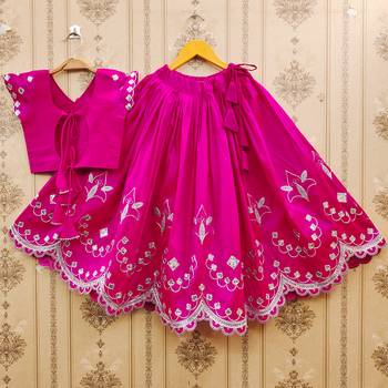 Pink embroidered taffeta lehenga and choli for girls 2