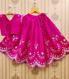 Pink embroidered taffeta lehenga and choli for girls