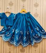 Turquoise embroidered taffeta lehenga and choli for girls